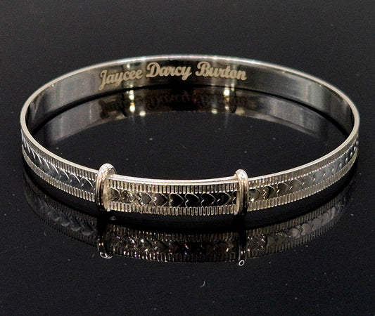 Sterling Silver 925 With Embossed Hearts Expandable Baby Bangle