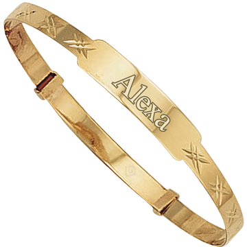 9ct Yellow Gold Diamond-Cut Expandable ID Baby Bangle
