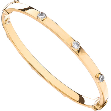9ct Yellow Gold Hollow Oval Baby CZ Bangle