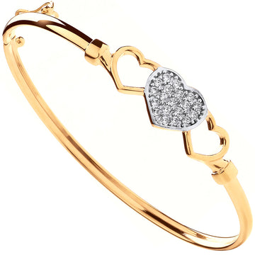 9ct Yellow Gold Three Hearts CZ Baby Bangle