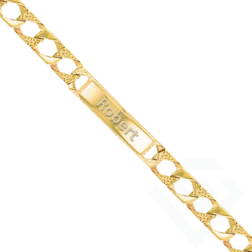 9ct Gold Plain & Bark Casted Curb Baby ID Bracelet – Engravable Identity Plate