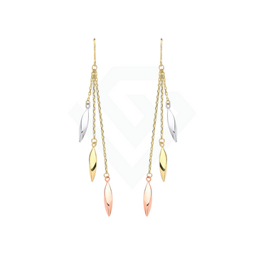 9ct Yellow, White & Rose Gold Twisted Tube Hollow Drop Earrings