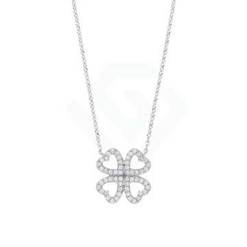9ct White Gold 0.18ct Diamonds Four-leaf Clover (18in/45cm) Chain