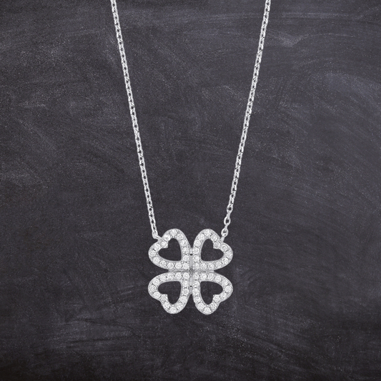 9ct White Gold 0.18ct Diamonds Four-leaf Clover (18in/45cm) Chain