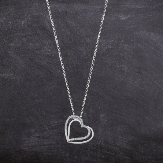 9ct White Gold 0.15ct Diamond Double Heart Pendant with 18in/45cm Chain