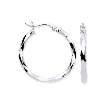 9ct White Gold 22mm Faceted Hoop Earrings