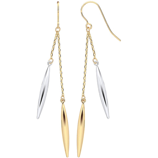 9ct Yellow & White Gold Icicle-Shaped Hollow Drop Earrings