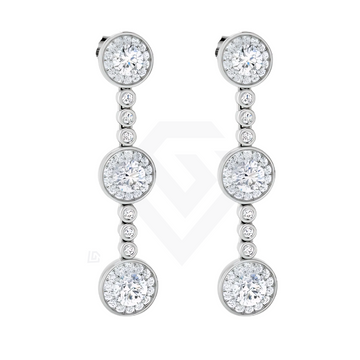 Sterling Silver Round Cluster Drop Earrings – Triple Halo Design