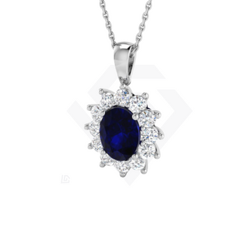 2.40ct Blue Sapphire & Diamond Halo Pendant in 9ct White Gold