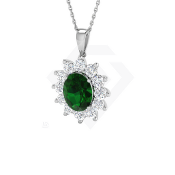 2.33ct Lab Emerald & Diamond Halo Pendant in 9ct White Gold