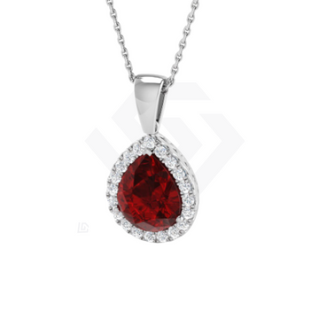 3.2ct Pear Shape Lab Ruby & Diamond Pendant in 9k White Gold