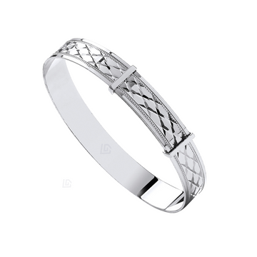9ct White Gold Diamond-Cut Expandable Baby Bangle