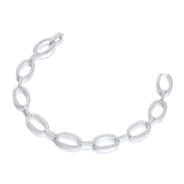 Sterling Silver Micro Pavé Oval Link Cubic Zirconia Bracelet