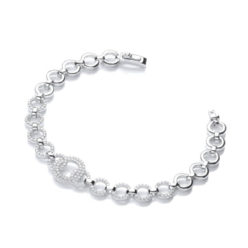 Sterling Silver Micro Pavé Circle Link Cubic Zirconia Bracelet