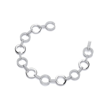 Sterling Silver Circles Plain & Cubic Zirconia Ladies Bracelet
