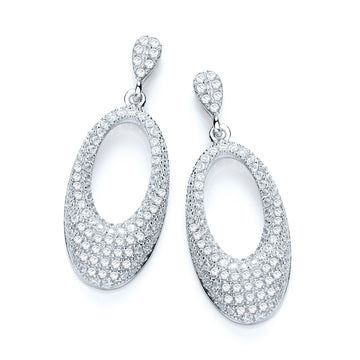 Sterling Silver Micro Pavé Fancy Oval Drop Earrings