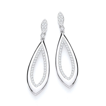 Sterling Silver Fancy Pear Cubic Zirconia Drop Earrings