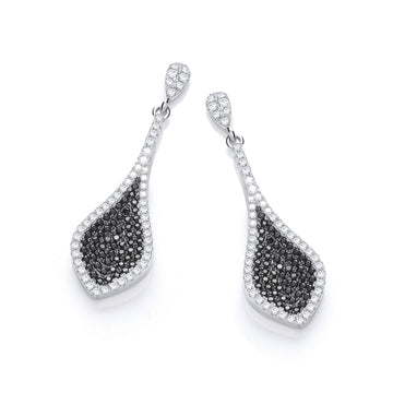 Sterling Silver Micro Pavé Black & Clear Cubic Zirconia Drop Earrings