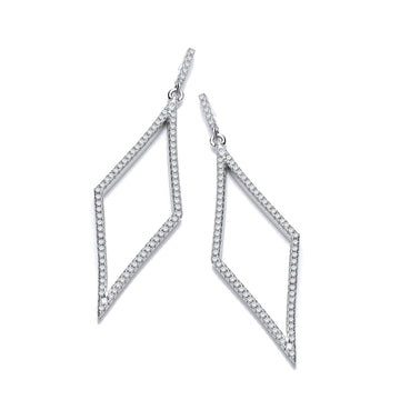 Sterling Silver Diamond Shaped Cubic Zirconia Drop Earrings