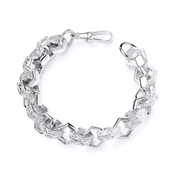 Sterling Silver 925 Gents Hexagon Patterned Belcher Bracelet