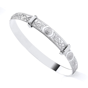 Sterling Silver 4mm Celtic Expanding Baby Bangle – Traditional Irish-Inspired Newborn Gift