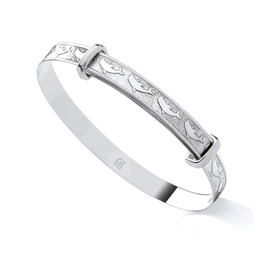 Sterling Silver 925 Expandable Baby Bangle with Dolphin Pattern