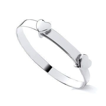 Sterling Silver 925 Personalised Double Heart Baby Bangle