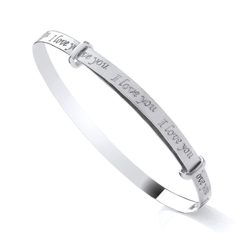 Sterling Silver Ladies "I Love You" Expanding Bangle