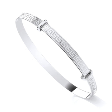 Sterling Silver Ladies Greek Key Expanding Bangle:
