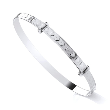 Sterling Silver Ladies Heart Expanding Bangle
