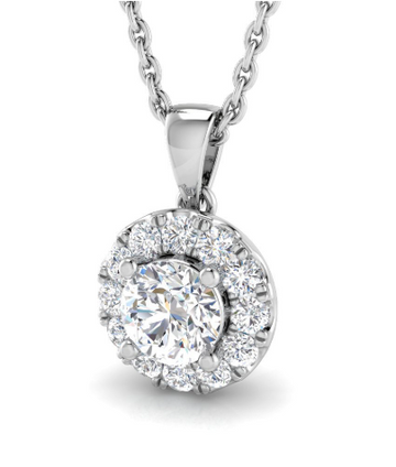 9ct White Gold 0.50ct Diamond Halo Pendant & Chain