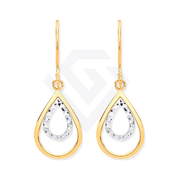 9ct Yellow & White Gold Teardrop Shaped Hook Earrings