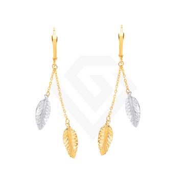 9ct Yellow & White Gold Leaf Drop Earrings: