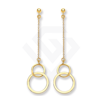9ct Yellow Gold Circle Drop Earrings: