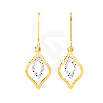9ct Yellow & White Gold Rhombus Shaped Hook Earrings: