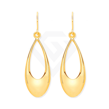9ct Yellow Gold Hollow Open Drop Earrings: