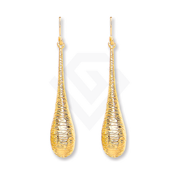 9ct Yellow Gold Imprint Drop Hook Earrings: