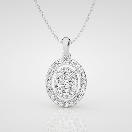 1ct Oval Shape Halo Diamond Necklace