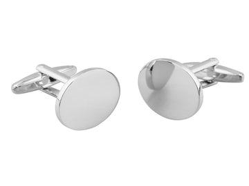 Oval Rhodium Plated Engravable Cufflinks