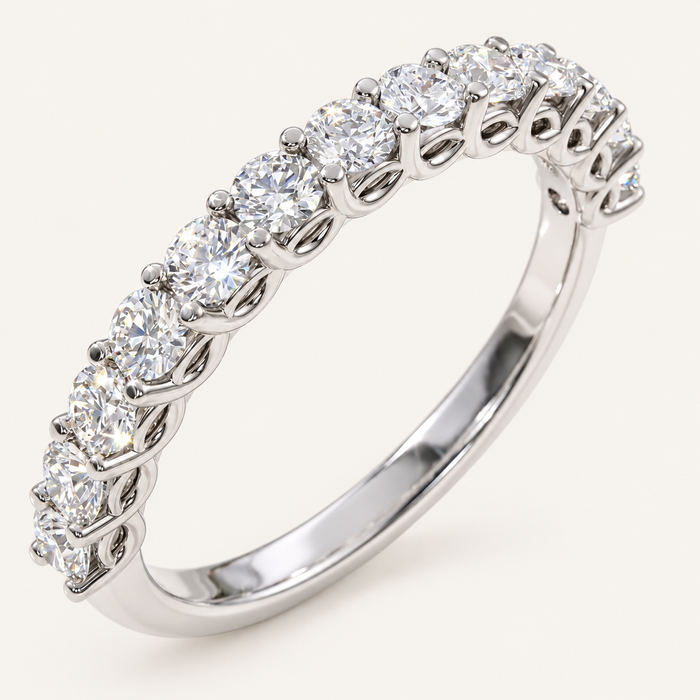 1ct Lab-Grown Diamond Half Eternity Ring – Round Detail in white metal on an ivory background