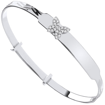 Sterling Silver 925 Personalised CZ Butterfly Baby Bangle