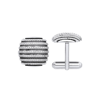 Sterling Silver & Black Stripes Cubic Zirconia Domed Cufflinks