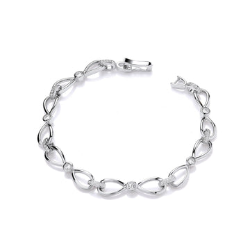 Sterling Silver Infinity Style & Rubover Cubic Zirconia Ladies Bracelet