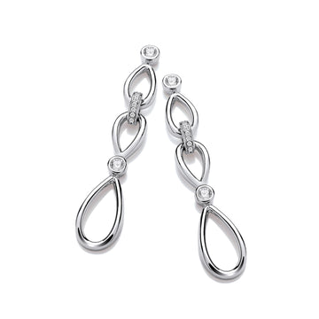 Infinity Style & Rubover Cubic Zirconia Silver Drop Earrings