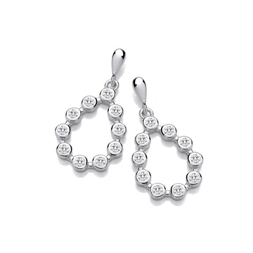 Sterling Silver 925 Rubover Tear Drop Cubic Zirconia Earrings