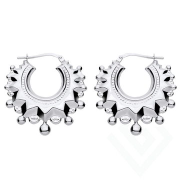Sterling Silver Medium Spikey Round Creole Earrings – 28.4mm x 27.7mm