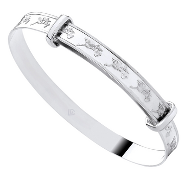 Sterling Silver 925 Expandable Baby Bangle with Cherub Motif Pattern