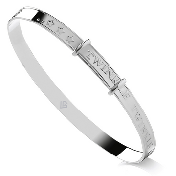 Sterling Silver 925 Expandable Baby Bangle – “Twinkle Twinkle” Engraved with Stars