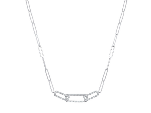 9ct White Gold 0.35ct Paperlink Style Diamond Necklace