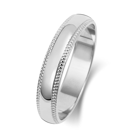 9ct White Gold Milgrain D Shape Wedding Ring (3 m - 6mm)